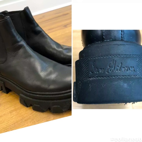 Sam Edelman Daelyn Chelsea Boots Womens 9 Black Leather Chunky Sole - Picture 3 of 17